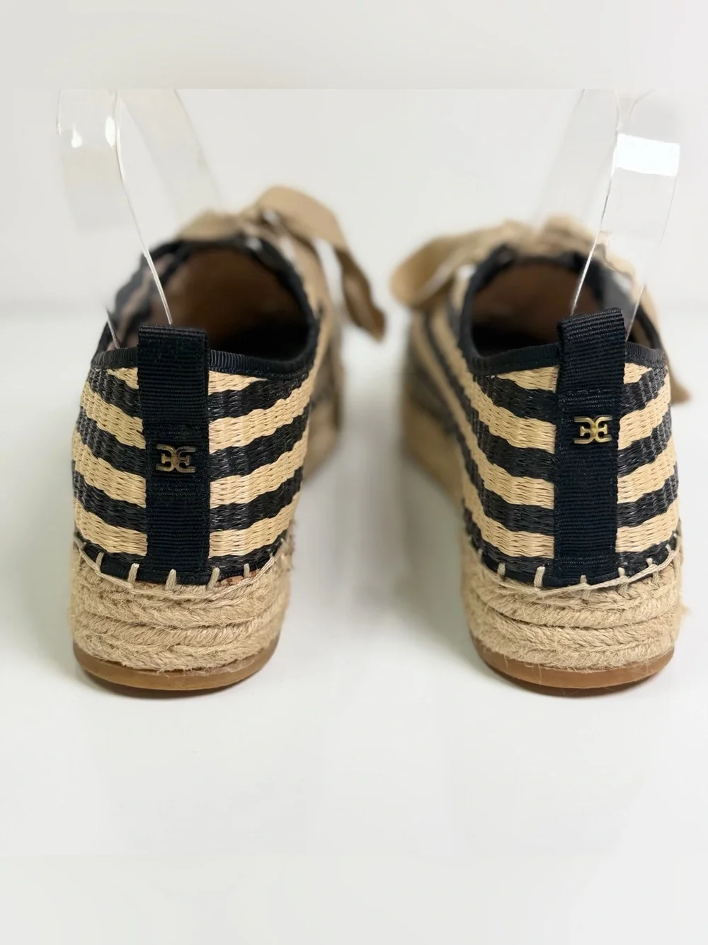 Sam Edelman Celina Raffia Platform Espadrille Sneakers Women 9 Black Tan Stripe